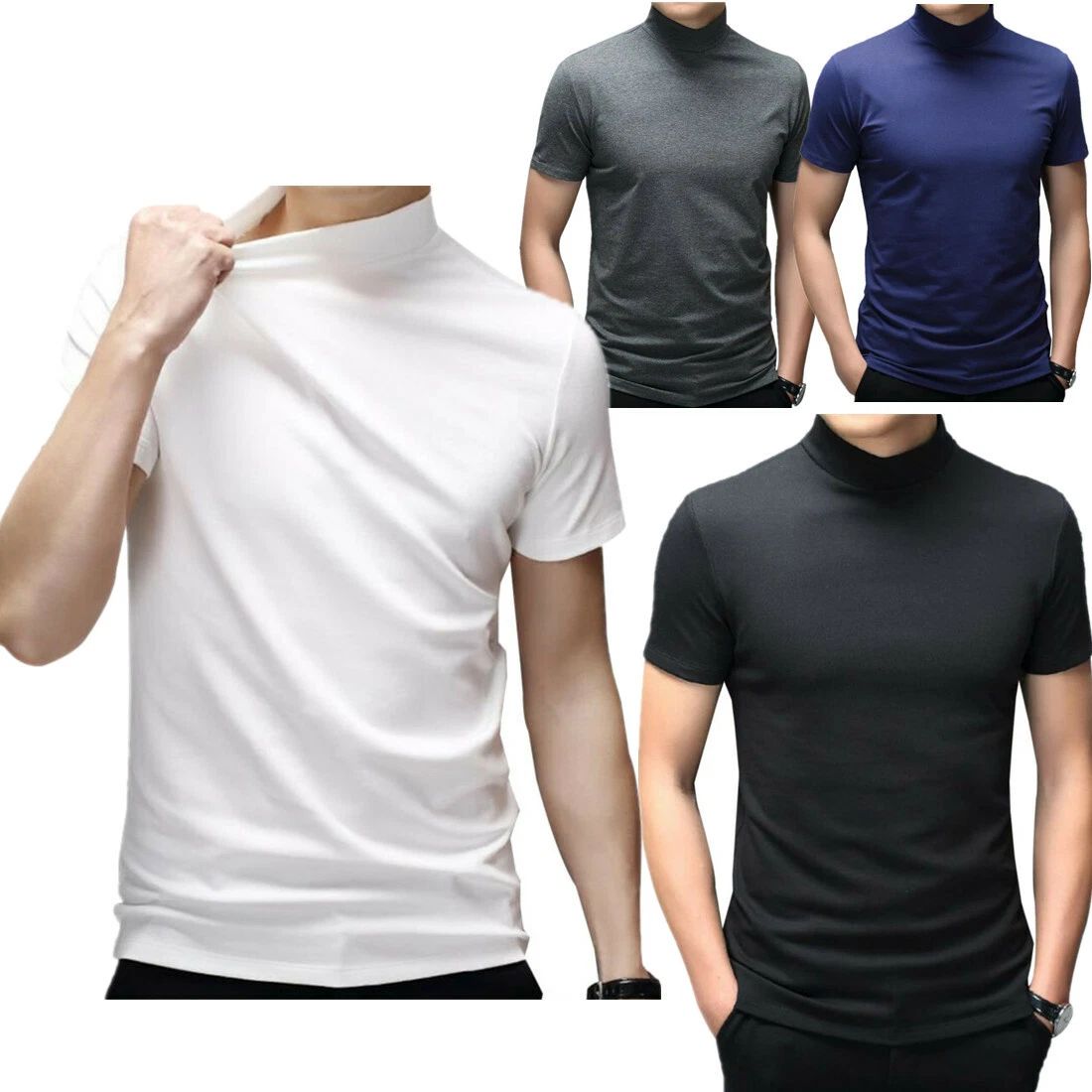 Men's Short Sleeve Mock Neck T-Shirt Casual Slim Cotton Tops Tees Undershirt US Unisex T-shirt, Sweatshirt, Hoodie, Long Sleeve Tee - T-Shirt, Sweatshirt, Hoodie