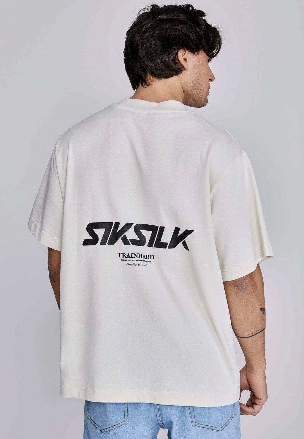 SikSilk Men's Oversized Drop Shoulder Crew Neck Graphic T-Shirt Tee Ecru Unisex T-shirt, Sweatshirt, Hoodie, Long Sleeve Tee - T-Shirt, Sweatshirt, Hoodie