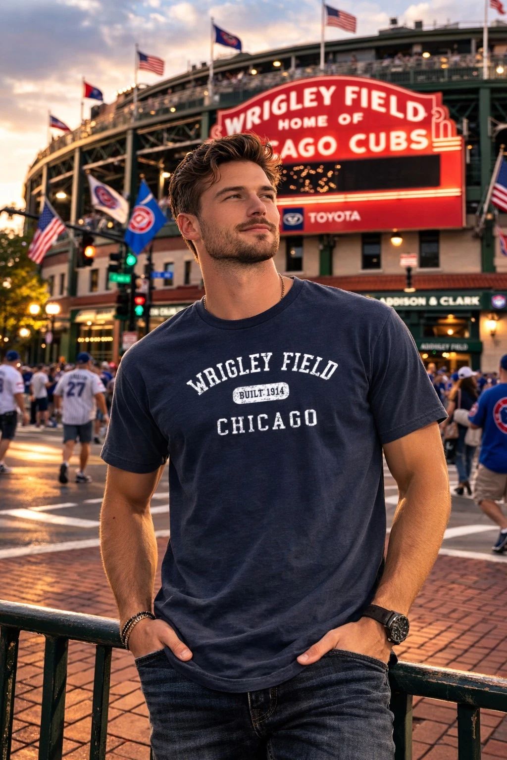 Wrigley Field Chicago Soft Style Navy Blue T-Shirt Unisex T-shirt, Sweatshirt, Hoodie, Long Sleeve Tee - T-Shirt, Sweatshirt, Hoodie