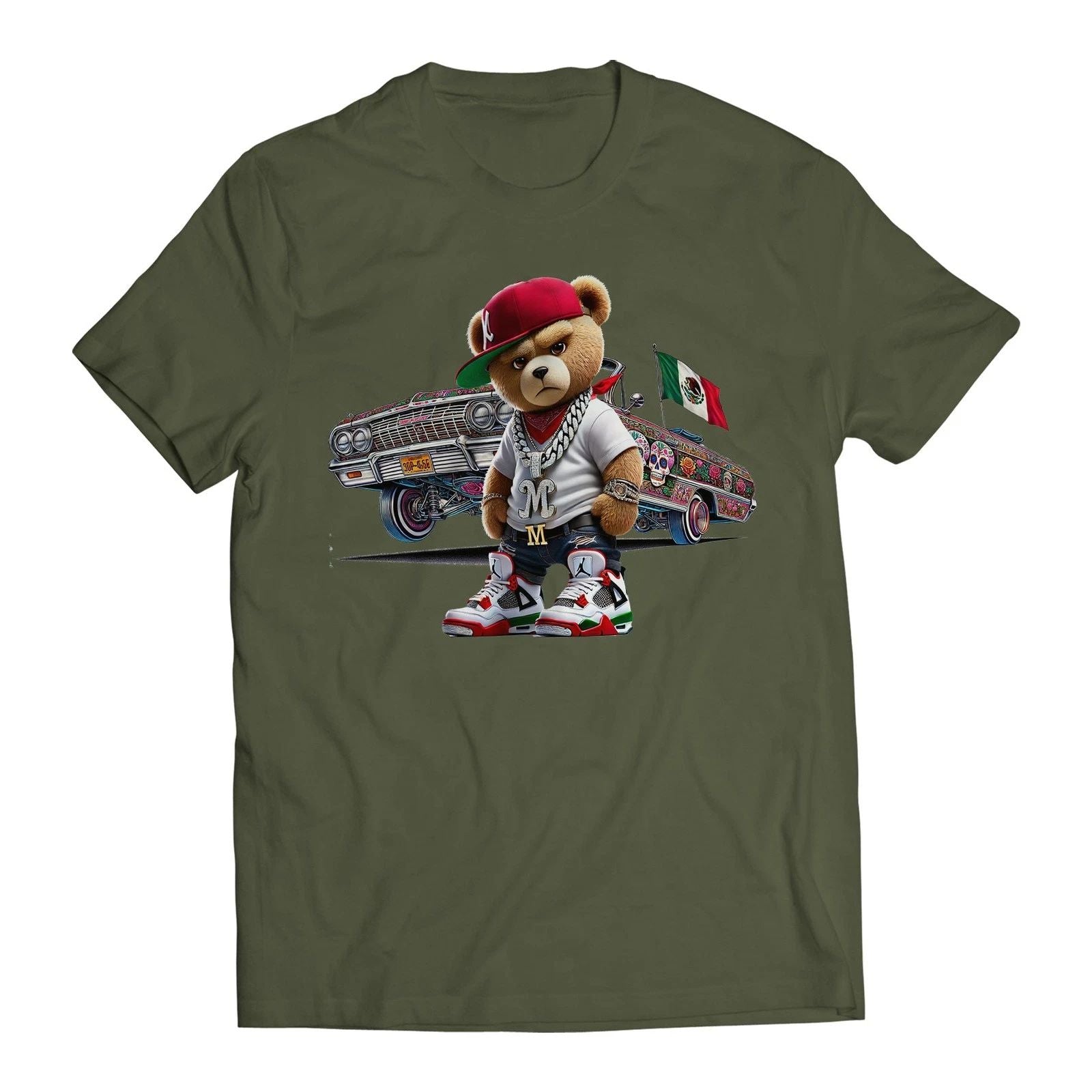Hip Hop Bear Mexican Flag 64 Impala Inspired Men's Graphic Trending T-Shirt Unisex T-shirt, Sweatshirt, Hoodie, Long Sleeve Tee - T-Shirt, Sweatshirt, Hoodie