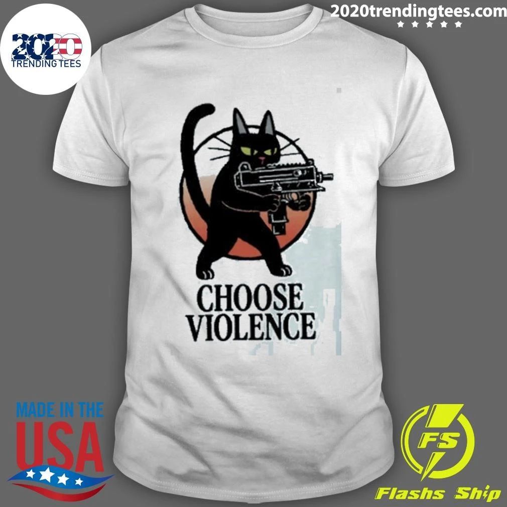 Black Cat And Gun Choose Violence Cartoon Shirt Unisex T-shirt, Sweatshirt, Hoodie, Long Sleeve Tee - T-Shirt, Sweatshirt, Hoodie