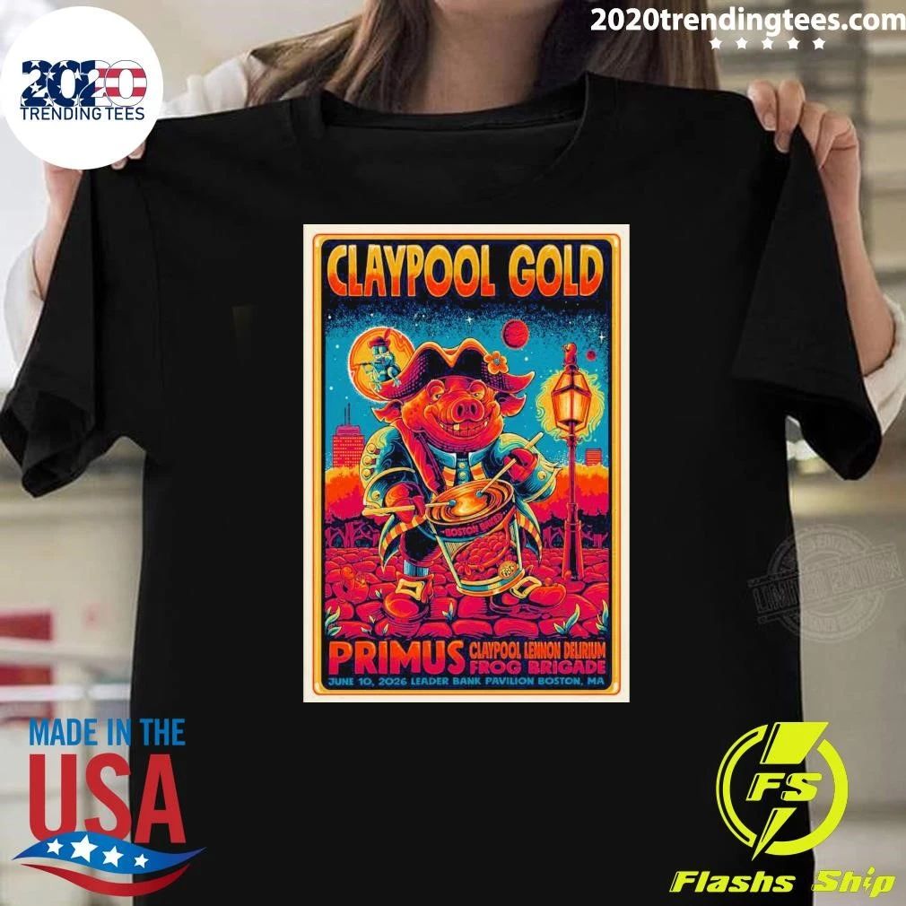 Primus Claypool Gold Tour Boston MA June 10 2026 Shirt Unisex T-shirt, Sweatshirt, Hoodie, Long Sleeve Tee - T-Shirt, Sweatshirt, Hoodie