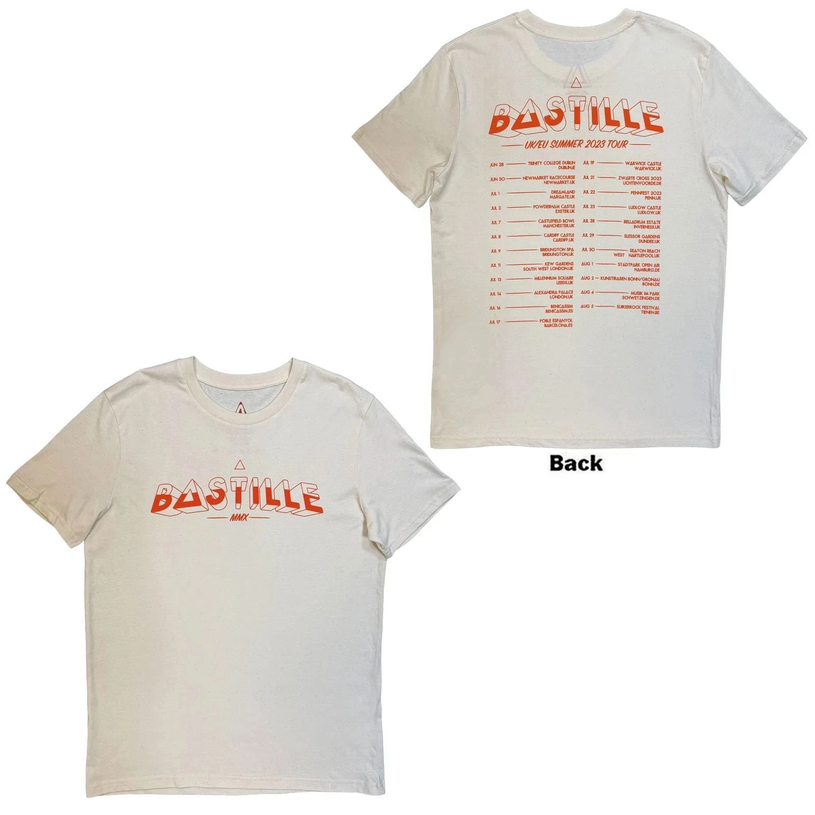 Bastille T-Shirt: Summer UK & EU Tour 23 (Natural) (Back Print)  (Ex-Tour) OFFIC Unisex T-shirt, Sweatshirt, Hoodie, Long Sleeve Tee - T-Shirt, Sweatshirt, Hoodie