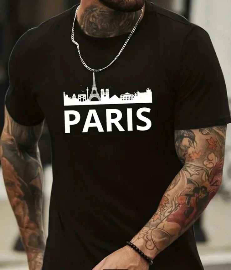 Paris" Print T-shirt, Men's Casual Street Style Stretch Round Neck Tee Shirt For Unisex T-shirt, Sweatshirt, Hoodie, Long Sleeve Tee - T-Shirt, Sweatshirt, Hoodie