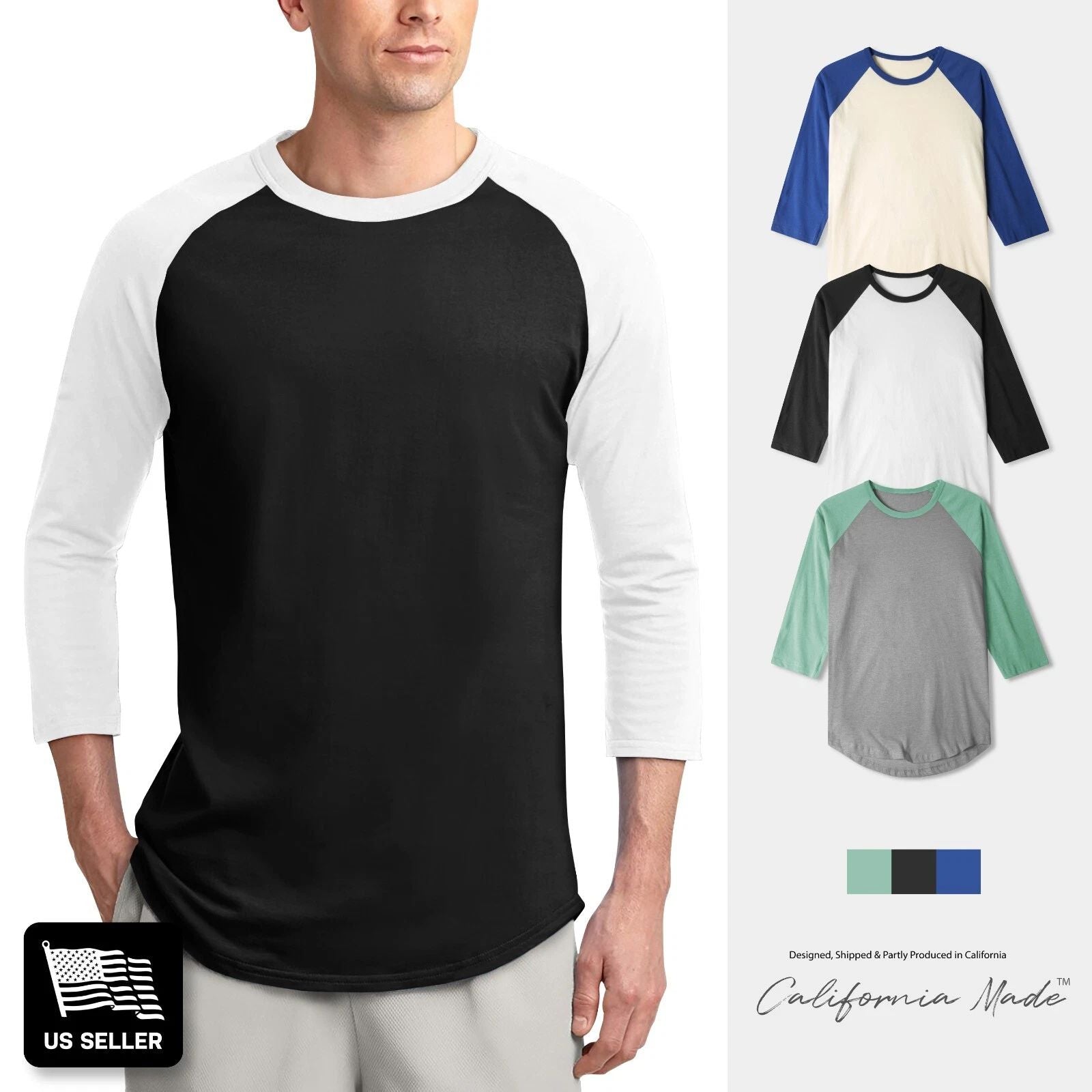 Mens Soft Cotton Raglan 3/4 Sleeve T Shirt Baseball Tee Active Casual Team Unisex T-shirt, Sweatshirt, Hoodie, Long Sleeve Tee - T-Shirt, Sweatshirt, Hoodie