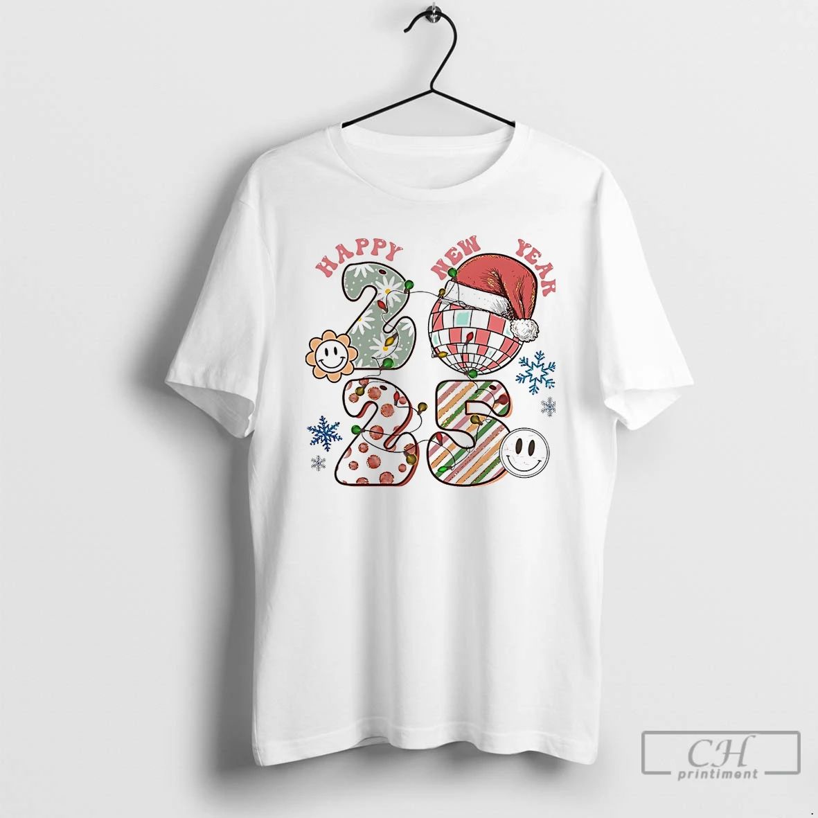 Classic Happy New Year 2025 Disco Ball Retro Christmas White T Shirts Unisex T-shirt, Sweatshirt, Hoodie, Long Sleeve Tee - T-Shirt, Sweatshirt, Hoodie