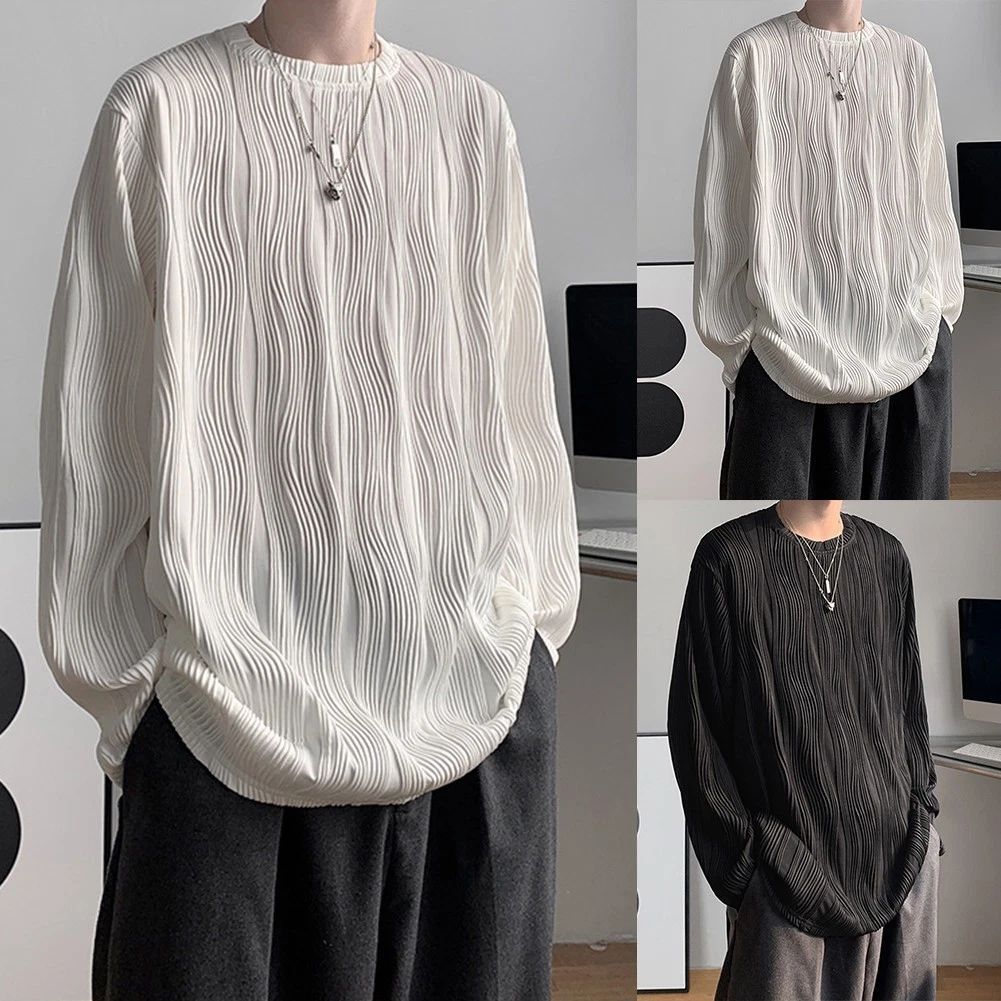 Stylish Men's Water Wave Pattern Round Neck Long Sleeve Pullover Tee Shirt Unisex T-shirt, Sweatshirt, Hoodie, Long Sleeve Tee - T-Shirt, Sweatshirt, Hoodie
