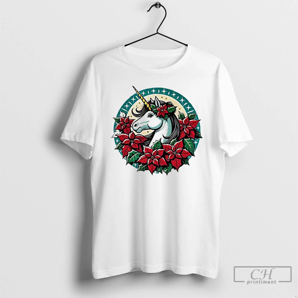 Classic Poinsettia Unicorn Christmas White T Shirts Unisex T-shirt, Sweatshirt, Hoodie, Long Sleeve Tee - T-Shirt, Sweatshirt, Hoodie