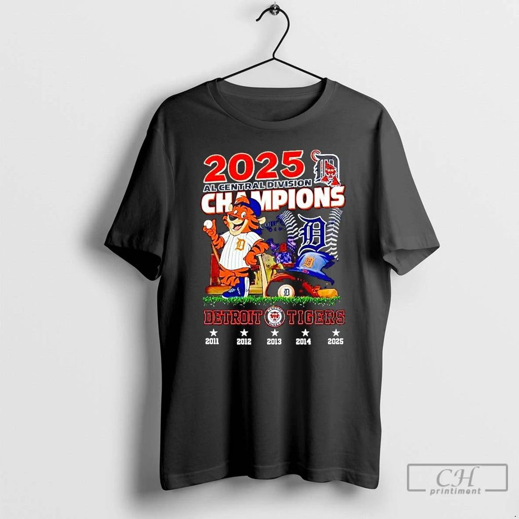 Classic Detroit Tigers 5 Time Al Central Division Champions 2025 T Shirts Unisex T-shirt, Sweatshirt, Hoodie, Long Sleeve Tee - T-Shirt, Sweatshirt, Hoodie