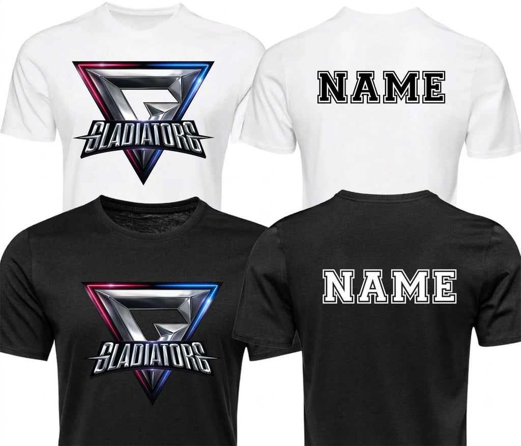 Personalised Gladiators Metallic TV Show T-Shirt - Custom Name Unisex Sports Top Unisex T-shirt, Sweatshirt, Hoodie, Long Sleeve Tee - T-Shirt, Sweatshirt, Hoodie