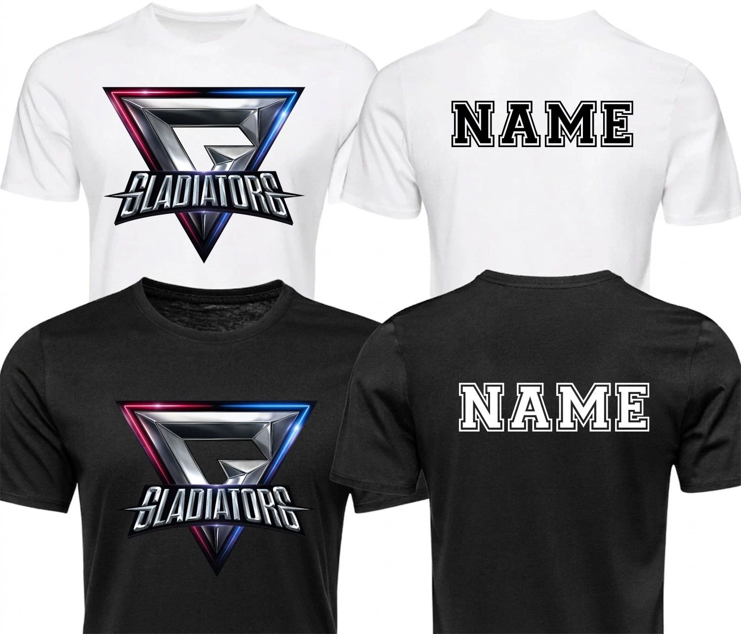 Personalised Gladiators Metallic TV Show T-Shirt - Custom Name Unisex Sports Top Unisex T-shirt, Sweatshirt, Hoodie, Long Sleeve Tee - T-Shirt, Sweatshirt, Hoodie