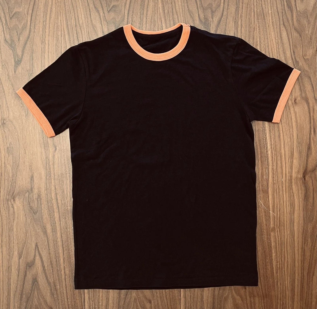 Johnson Motors - Ringer - NWOT - Jet Black/Orange - Medium (see pics/chart) Unisex T-shirt, Sweatshirt, Hoodie, Long Sleeve Tee - T-Shirt, Sweatshirt, Hoodie