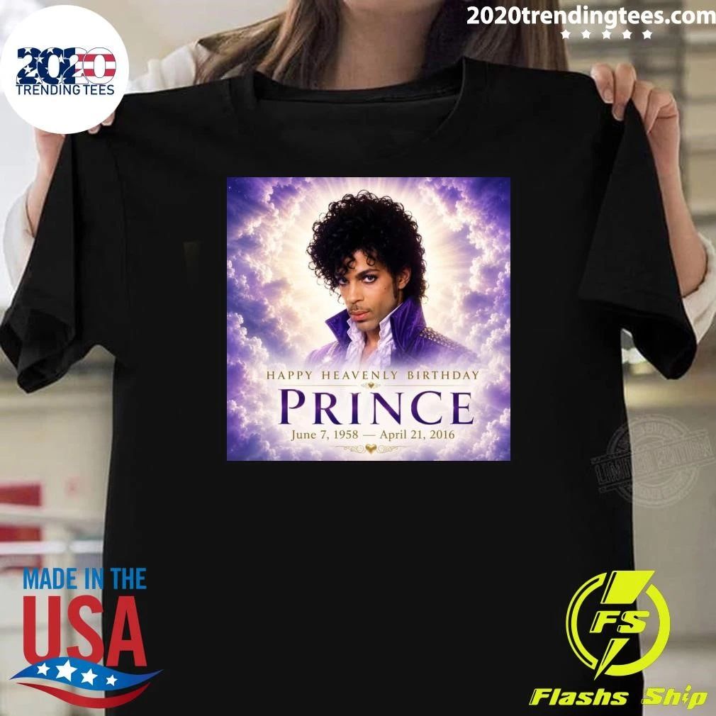 Happy Heavenly Birthday Prince June 7, 1958  April 21, 2016 Shirt Unisex T-shirt, Sweatshirt, Hoodie, Long Sleeve Tee - T-Shirt, Sweatshirt, Hoodie