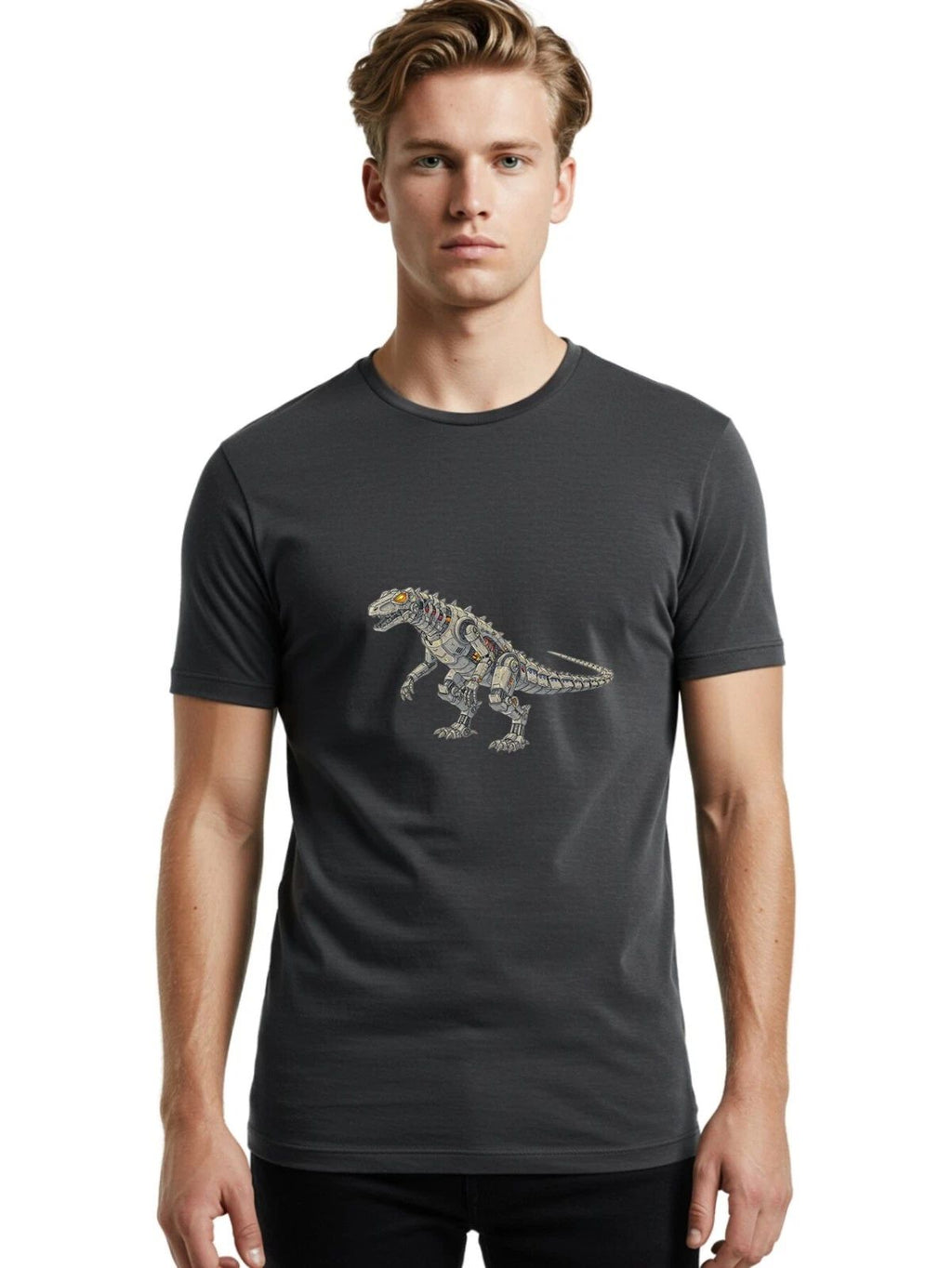 Robot-T-Rex Mens Graphic Tee, 100% Cotton, Casual Summer Wear Unisex T-shirt, Sweatshirt, Hoodie, Long Sleeve Tee - T-Shirt, Sweatshirt, Hoodie
