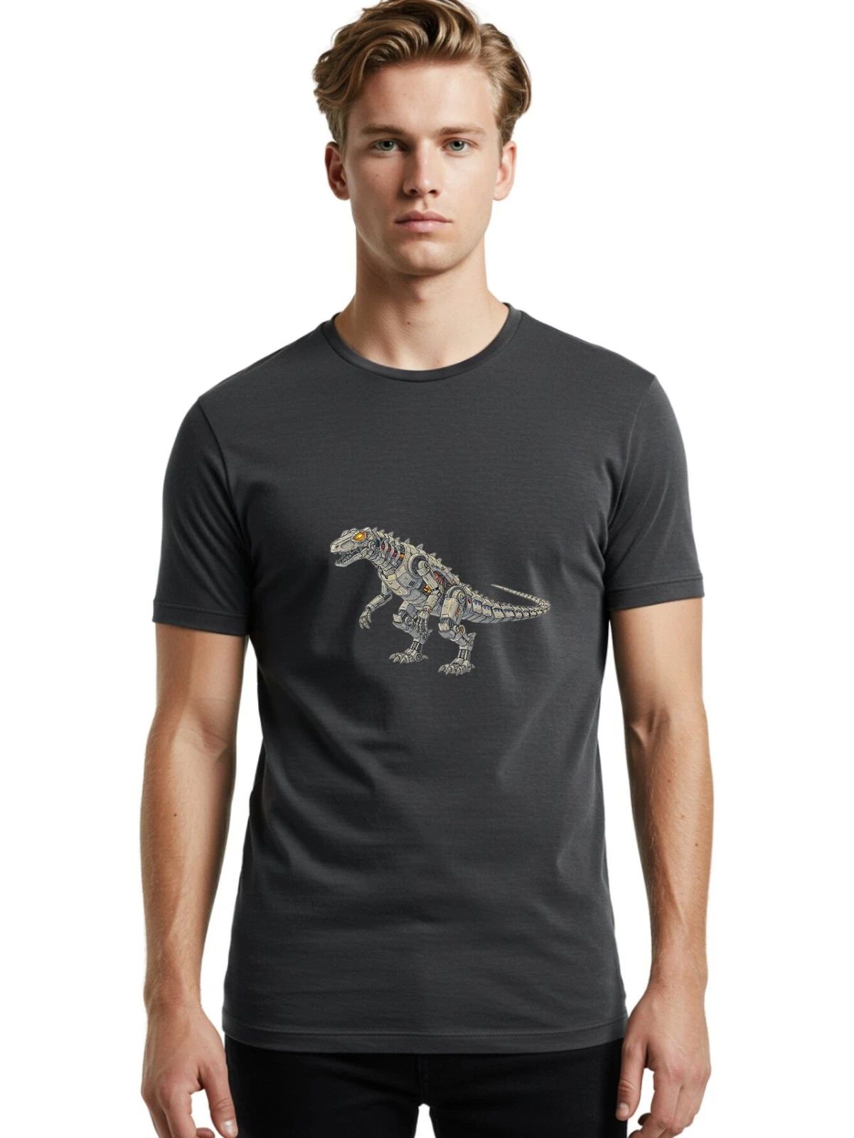 Robot-T-Rex Mens Graphic Tee, 100% Cotton, Casual Summer Wear Unisex T-shirt, Sweatshirt, Hoodie, Long Sleeve Tee - T-Shirt, Sweatshirt, Hoodie