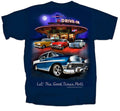 Chevy Tri-Five T-Shirt - Blue w/ 1955-1957 Bel Air 150 210 Drive In Scene Unisex T-shirt, Sweatshirt, Hoodie, Long Sleeve Tee - T-Shirt, Sweatshirt, Hoodie
