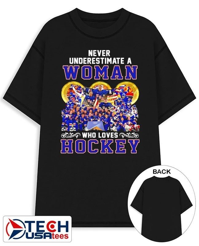 Never underestimate a woman who loves USA Hockey graphic shirt Unisex T-shirt, Sweatshirt, Hoodie, Long Sleeve Tee - T-Shirt, Sweatshirt, Hoodie