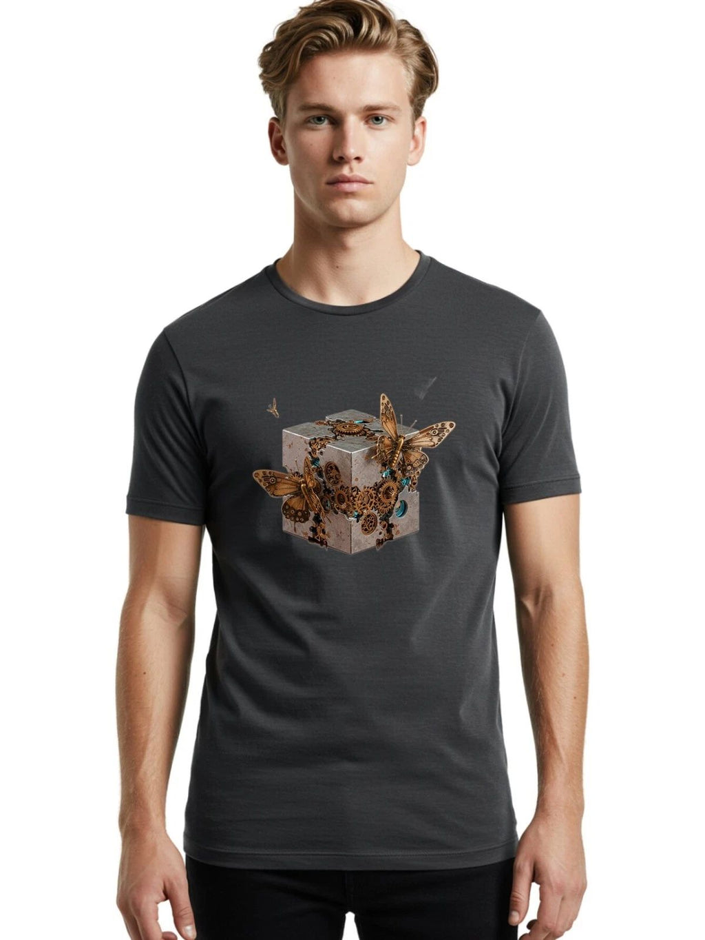 Steampunk-Butterflies Mens Graphic Tee, 100% Cotton, Casual Summer Wear Unisex T-shirt, Sweatshirt, Hoodie, Long Sleeve Tee - T-Shirt, Sweatshirt, Hoodie