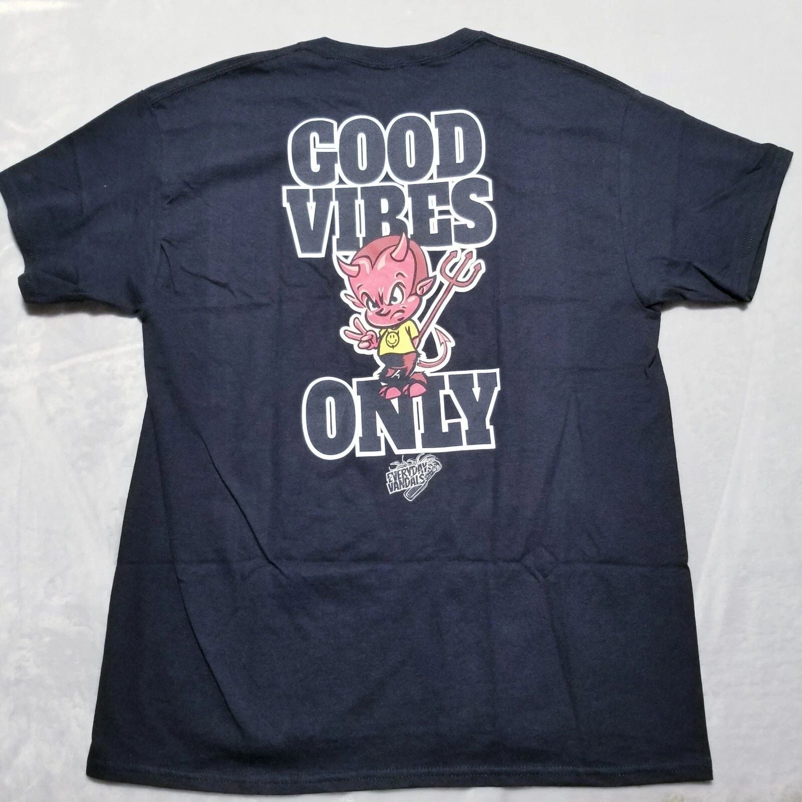 NEW EVERYDAY VANDALS GOOD VIBES ONLY DEVIL TEE T SHIRT Mens XL streetwear Black Unisex T-shirt, Sweatshirt, Hoodie, Long Sleeve Tee - T-Shirt, Sweatshirt, Hoodie
