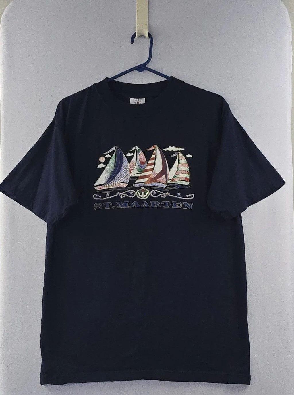 Vintage 90s St. Maarten Nautical Sailing Boat  T Shirt Graphic Tee Size Large Unisex T-shirt, Sweatshirt, Hoodie, Long Sleeve Tee - T-Shirt, Sweatshirt, Hoodie