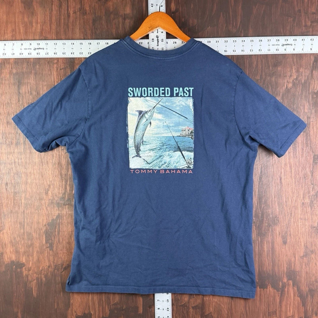 Tommy Bahama T-Shirt Short Sleeve Sworded Past Graphic Crewneck Blue Mens XL Unisex T-shirt, Sweatshirt, Hoodie, Long Sleeve Tee - T-Shirt, Sweatshirt, Hoodie