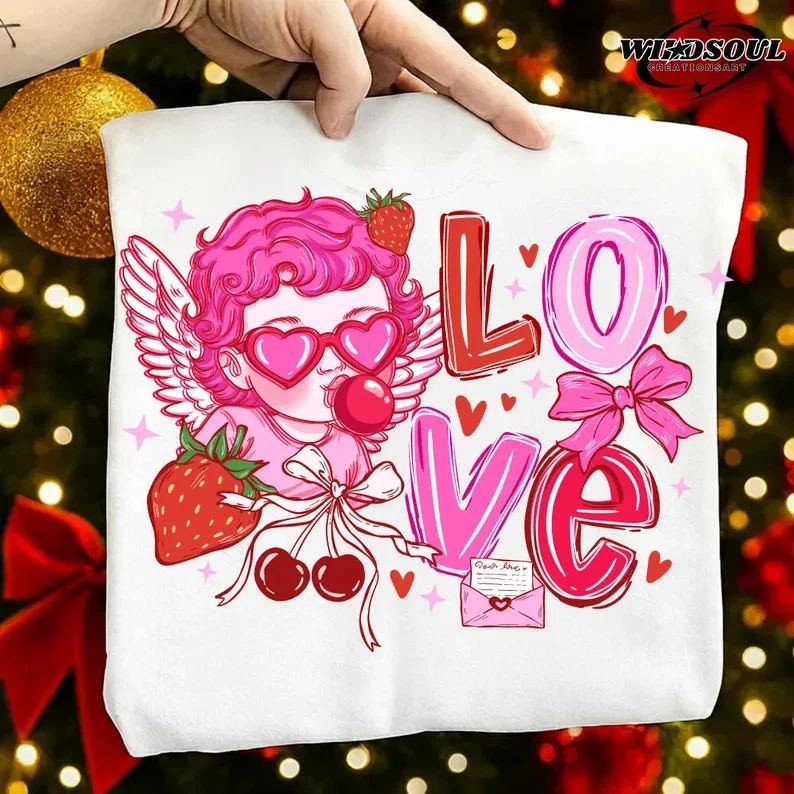 Preppy Cupid Valentine Love Design Comfort Tee Pink Aesthetic Coquette Shirt Unisex T-shirt, Sweatshirt, Hoodie, Long Sleeve Tee - T-Shirt, Sweatshirt, Hoodie