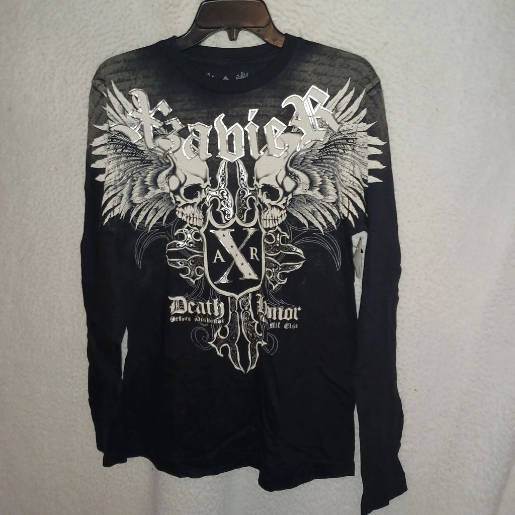 AXR Xzavier Men's Medium Black L/S Shirt Skulls Wings Death Honor Gothic (BX8) Unisex T-shirt, Sweatshirt, Hoodie, Long Sleeve Tee - T-Shirt, Sweatshirt, Hoodie
