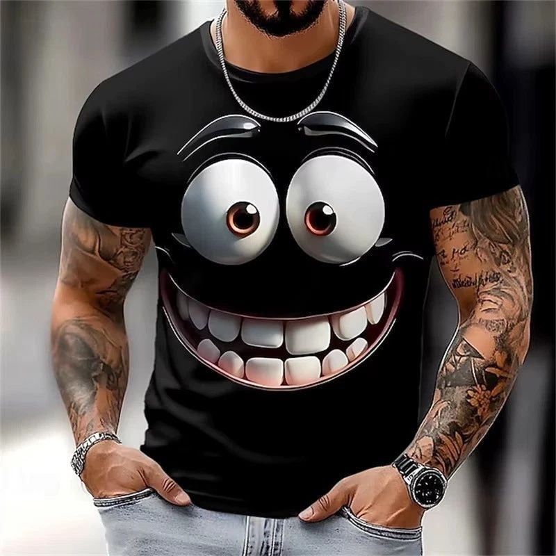 Mens Funny Face 3D Print T Shirt Summer Casual Loose Fit Streetwear Top Unisex T-shirt, Sweatshirt, Hoodie, Long Sleeve Tee - T-Shirt, Sweatshirt, Hoodie