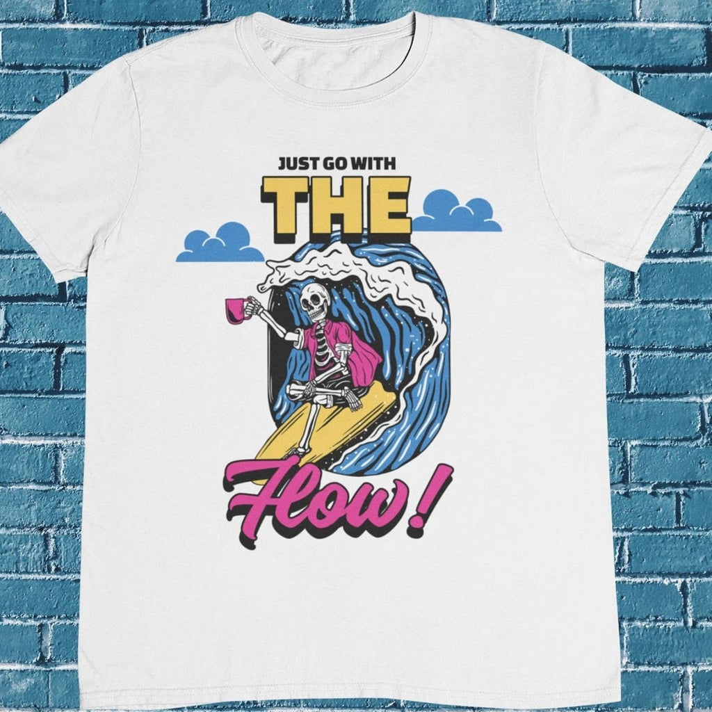 Surfing Skeleton T shirt / Just Go With The Flow / Skeleton T shirt / Summer Unisex T-shirt, Sweatshirt, Hoodie, Long Sleeve Tee - T-Shirt, Sweatshirt, Hoodie