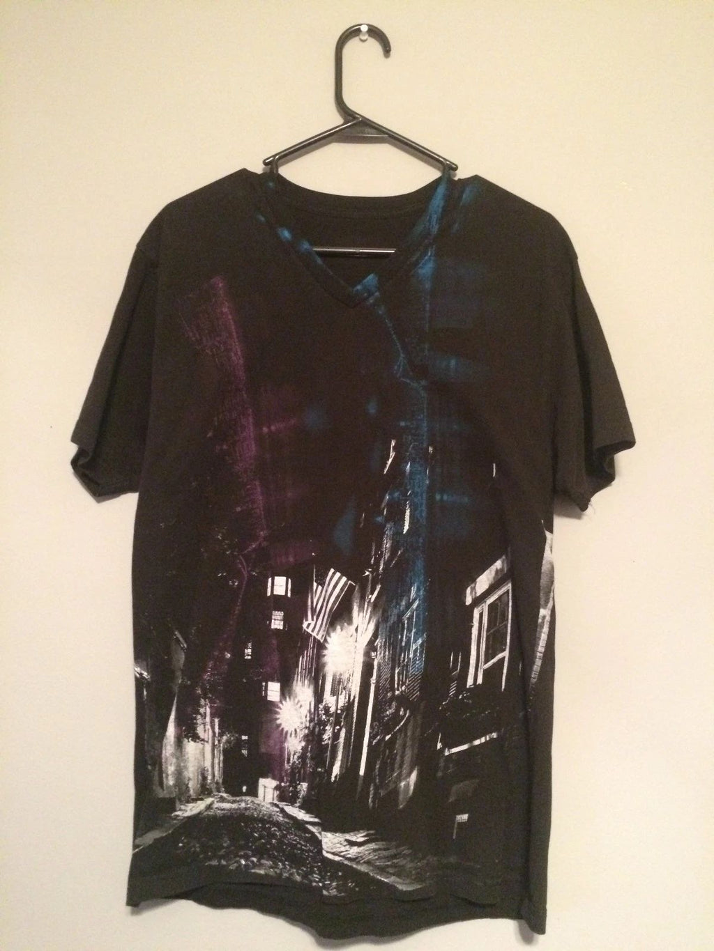 Custom 77 Mens Large Graphic V Neck T-Shirt Modern City & Flag Unisex T-shirt, Sweatshirt, Hoodie, Long Sleeve Tee - T-Shirt, Sweatshirt, Hoodie