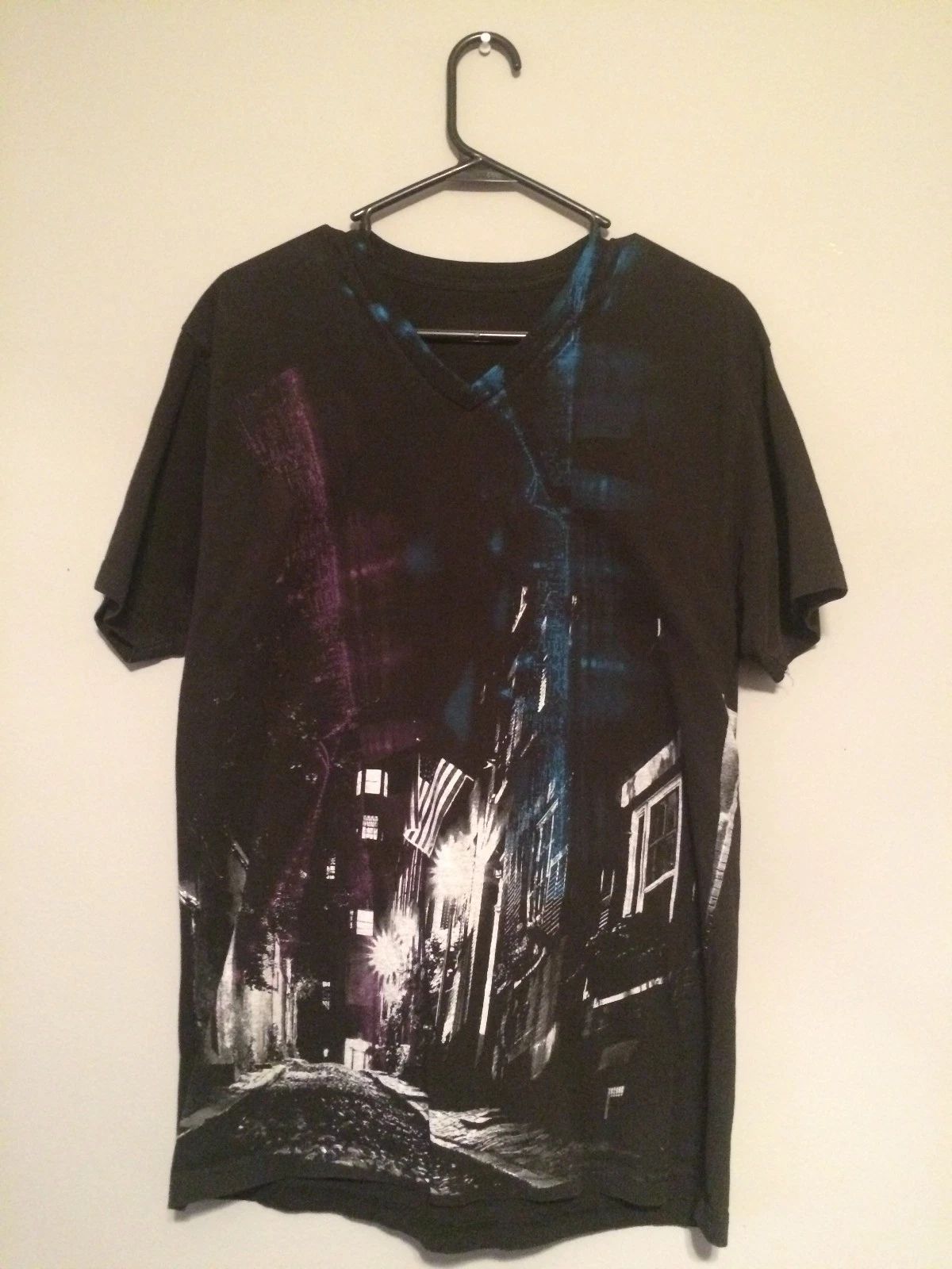 Custom 77 Mens Large Graphic V Neck T-Shirt Modern City & Flag Unisex T-shirt, Sweatshirt, Hoodie, Long Sleeve Tee - T-Shirt, Sweatshirt, Hoodie