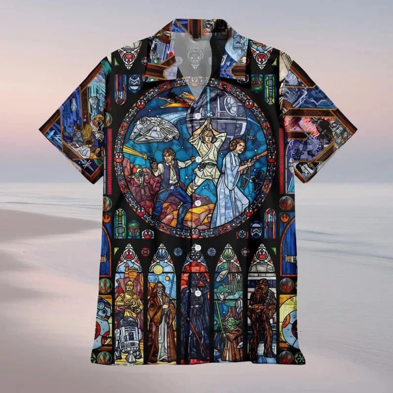 Sci-Fi Galaxy Stained Glass Style Hawaii Shirt Unisex T-shirt, Sweatshirt, Hoodie, Long Sleeve Tee - T-Shirt, Sweatshirt, Hoodie
