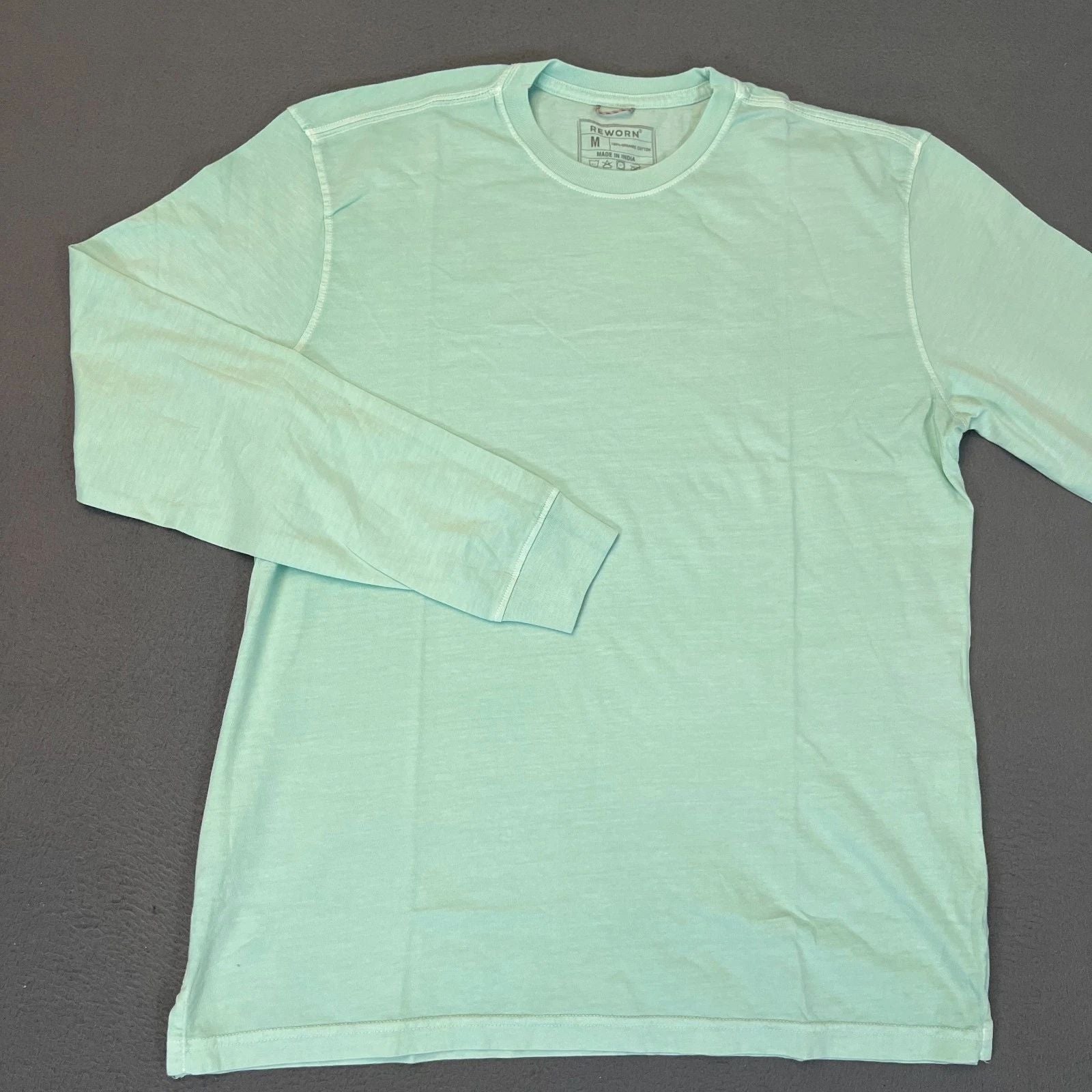Reworn Long Sleeve Everyday T Shirt Men's Med Mint Blue Grn 100% Cotton Outdoor Unisex T-shirt, Sweatshirt, Hoodie, Long Sleeve Tee - T-Shirt, Sweatshirt, Hoodie