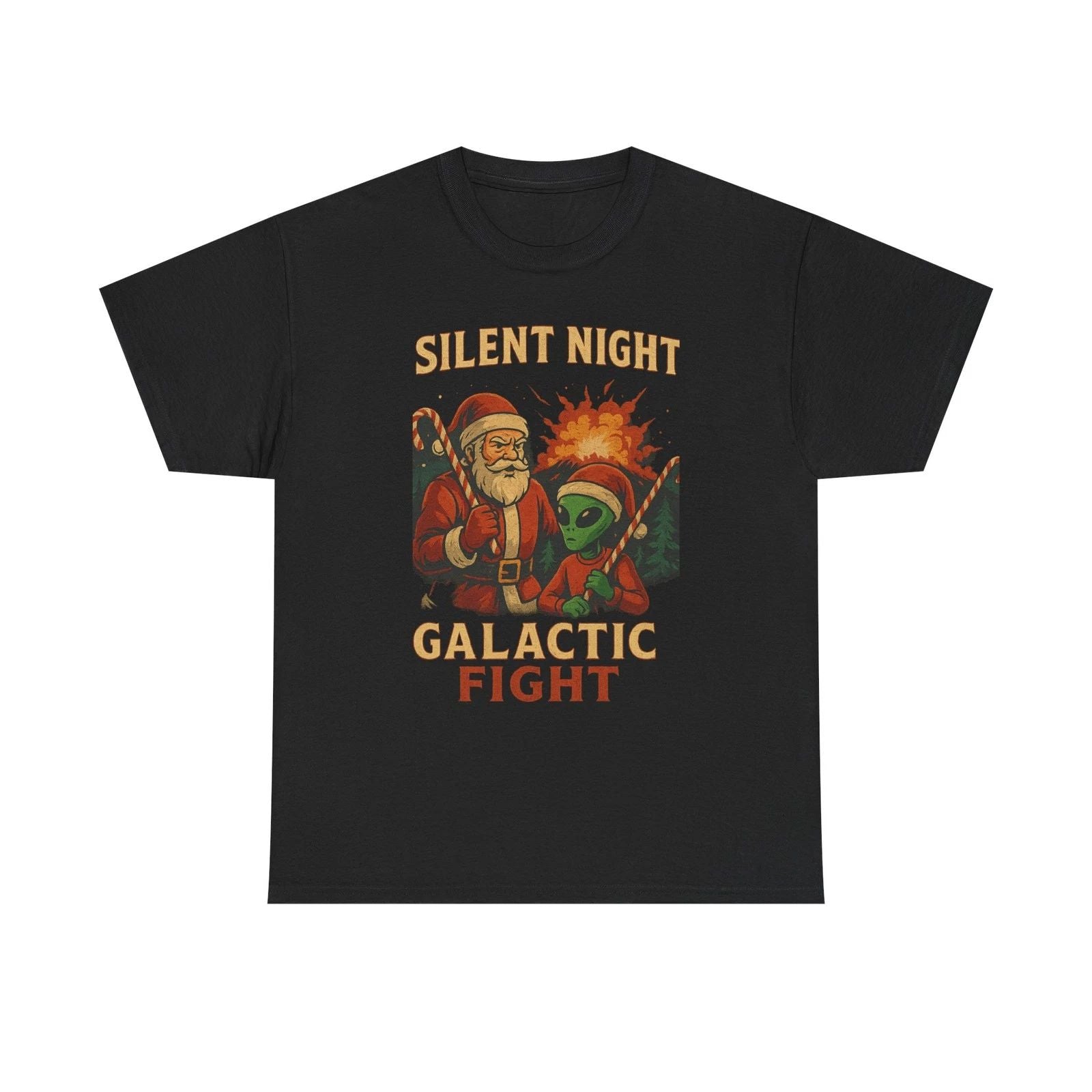 Silent Night Galactic Fight T-Shirt | Santa vs Alien Christmas Unisex T-shirt, Sweatshirt, Hoodie, Long Sleeve Tee - T-Shirt, Sweatshirt, Hoodie
