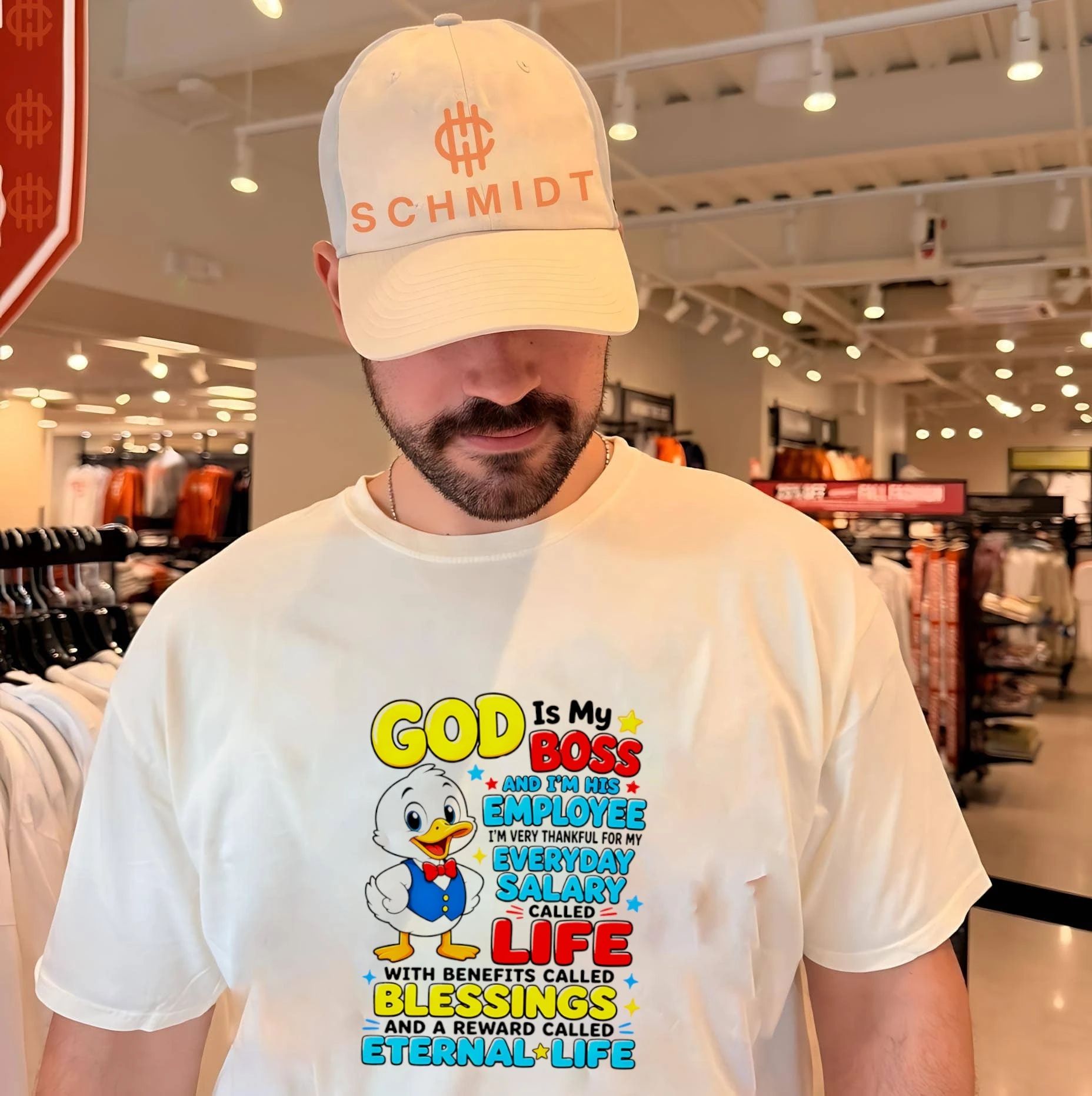 God is my boss and Im his employee Im very thankful for my everyday salary cartoon duck shirt - T-Shirt, Sweatshirt, Hoodie