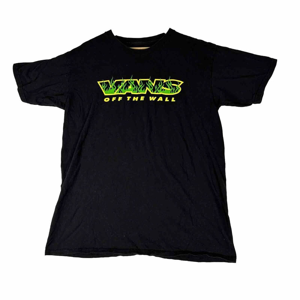 Y2K Vans Off The Wall T-Shirt Mens L Graphic Flaming Logo Black Skateboard Unisex T-shirt, Sweatshirt, Hoodie, Long Sleeve Tee - T-Shirt, Sweatshirt, Hoodie