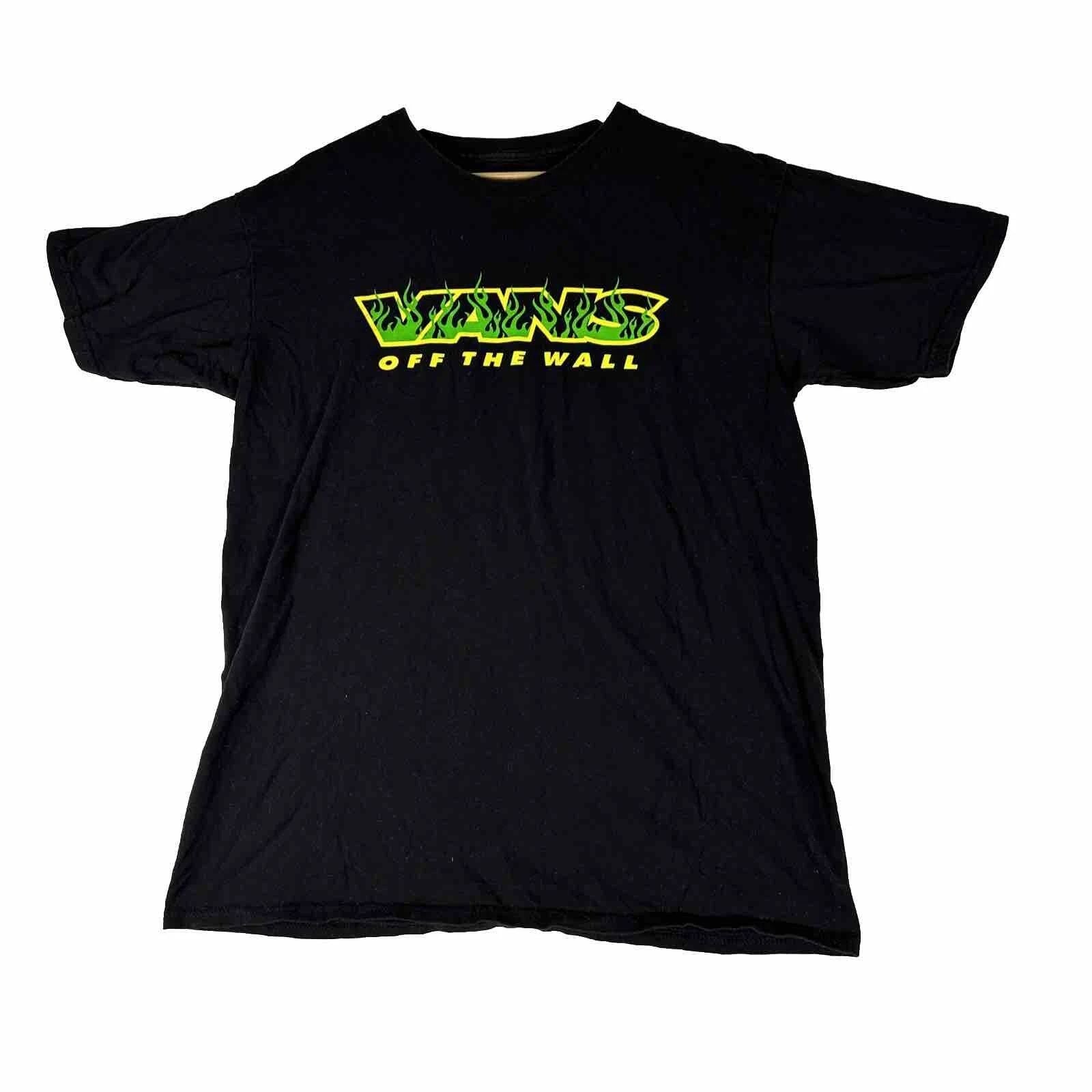 Y2K Vans Off The Wall T-Shirt Mens L Graphic Flaming Logo Black Skateboard Unisex T-shirt, Sweatshirt, Hoodie, Long Sleeve Tee - T-Shirt, Sweatshirt, Hoodie