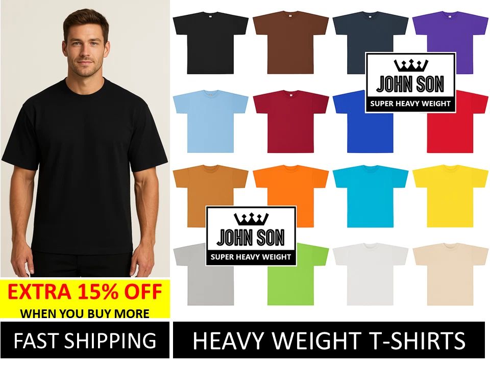 Plain T-shirts Round Neck Super Heavy Weight [S~7XL] Big size (BULK) [JOHN SON] Unisex T-shirt, Sweatshirt, Hoodie, Long Sleeve Tee - T-Shirt, Sweatshirt, Hoodie