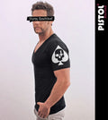 Pistol Boutique Men's Fitted Black Deep V neck Sleeve SKULL ACE SPADES T-shirt Unisex T-shirt, Sweatshirt, Hoodie, Long Sleeve Tee - T-Shirt, Sweatshirt, Hoodie