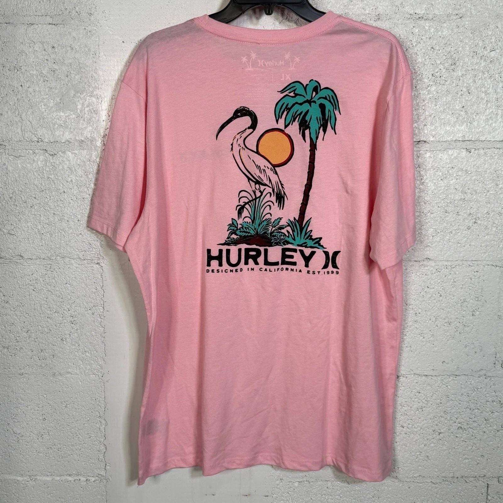 Hurley men's Everyday Stork Palms Short Sleeve T-Shirt in Lollipop Heather, XL Unisex T-shirt, Sweatshirt, Hoodie, Long Sleeve Tee - T-Shirt, Sweatshirt, Hoodie