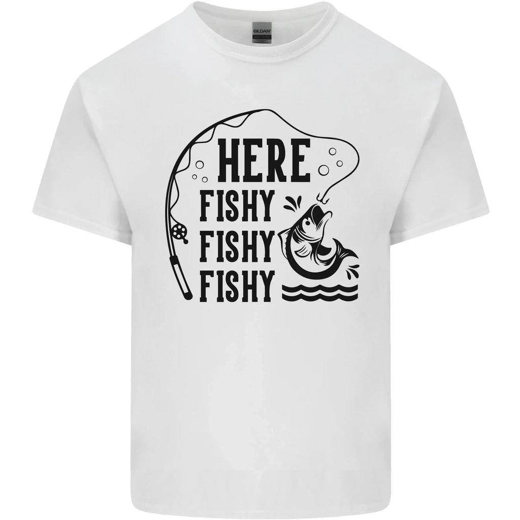 Here Fishy Fishy Funny Fishing Fisherman Mens Cotton T-Shirt Tee Top Unisex T-shirt, Sweatshirt, Hoodie, Long Sleeve Tee - T-Shirt, Sweatshirt, Hoodie