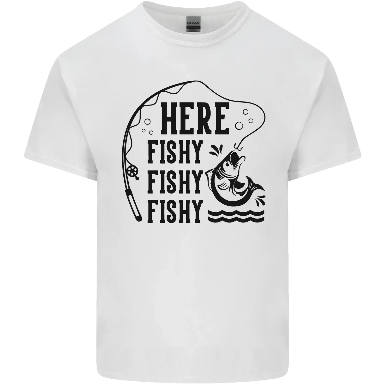 Here Fishy Fishy Funny Fishing Fisherman Mens Cotton T-Shirt Tee Top Unisex T-shirt, Sweatshirt, Hoodie, Long Sleeve Tee - T-Shirt, Sweatshirt, Hoodie