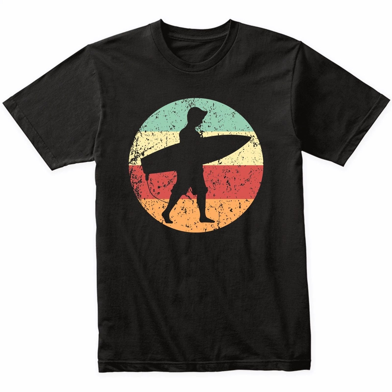 Surfer Silhouette Retro Surfing T-Shirt - Retro Colors Unisex T-shirt, Sweatshirt, Hoodie, Long Sleeve Tee - T-Shirt, Sweatshirt, Hoodie