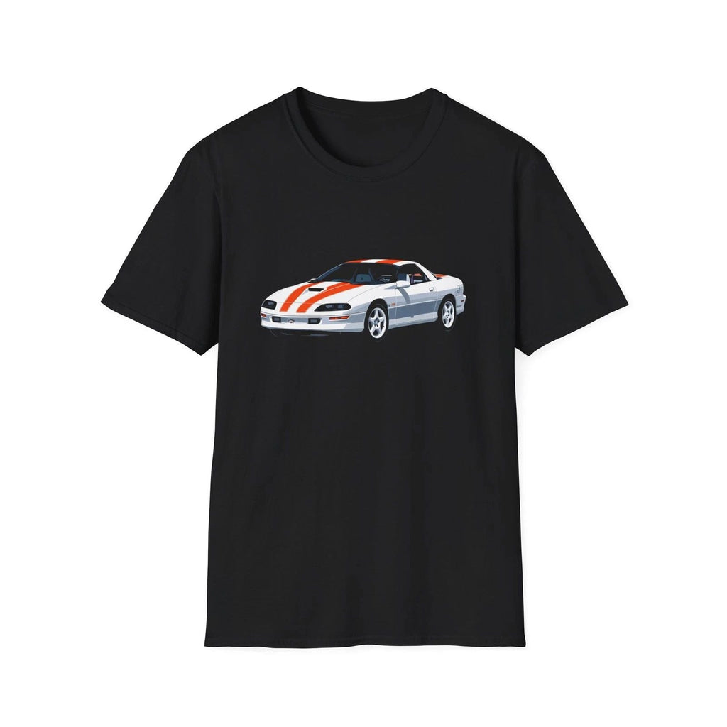 1997 Camaro SS Shirt | White & Orange Stripes 90s Muscle Car Graphic Tee Unisex T-shirt, Sweatshirt, Hoodie, Long Sleeve Tee - T-Shirt, Sweatshirt, Hoodie