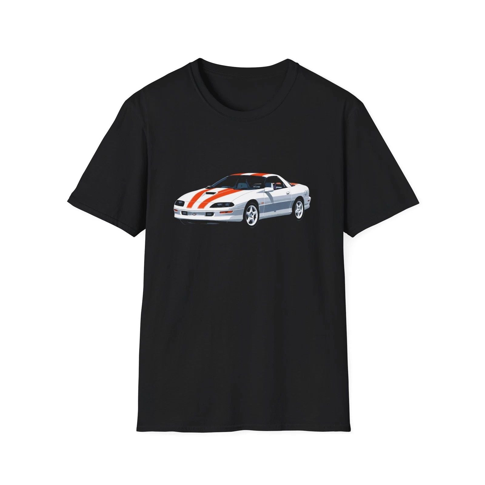 1997 Camaro SS Shirt | White & Orange Stripes 90s Muscle Car Graphic Tee Unisex T-shirt, Sweatshirt, Hoodie, Long Sleeve Tee - T-Shirt, Sweatshirt, Hoodie