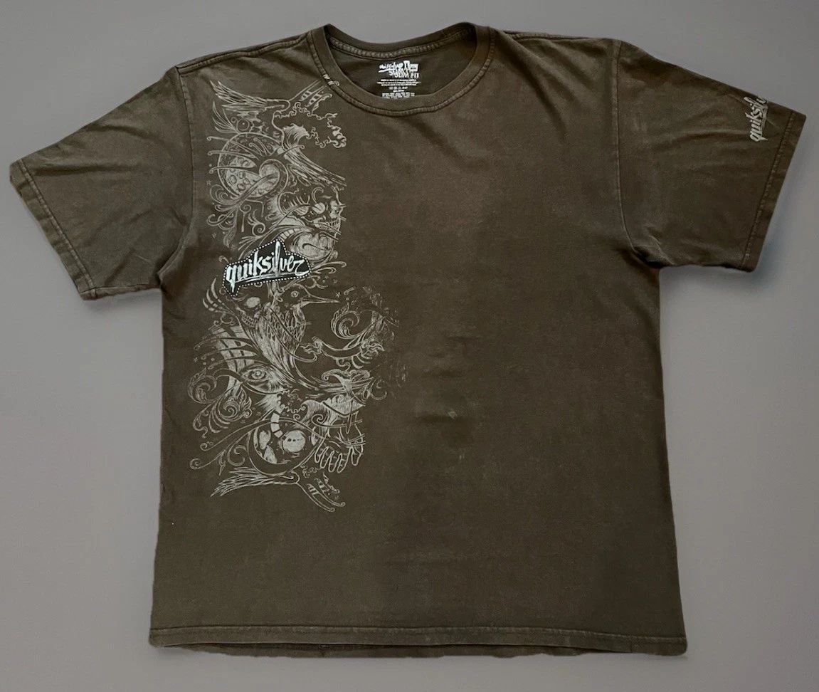 vintage Y2K Surf-wear quicksilver t shirt With Sick Skull Design. Brown, Size XL Unisex T-shirt, Sweatshirt, Hoodie, Long Sleeve Tee - T-Shirt, Sweatshirt, Hoodie