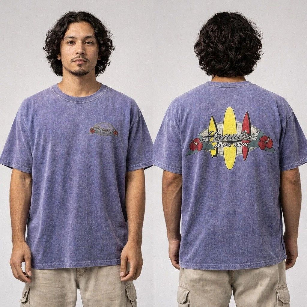 Vintage 90s Hanalei Kauai Hawaii Surf Tee Blue Purple Fade USA Y2K L Unisex T-shirt, Sweatshirt, Hoodie, Long Sleeve Tee - T-Shirt, Sweatshirt, Hoodie