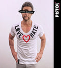 Pistol Boutique men's Fitted White Deep V neck LOVE HATE CHEST HEART T-shirt Unisex T-shirt, Sweatshirt, Hoodie, Long Sleeve Tee - T-Shirt, Sweatshirt, Hoodie