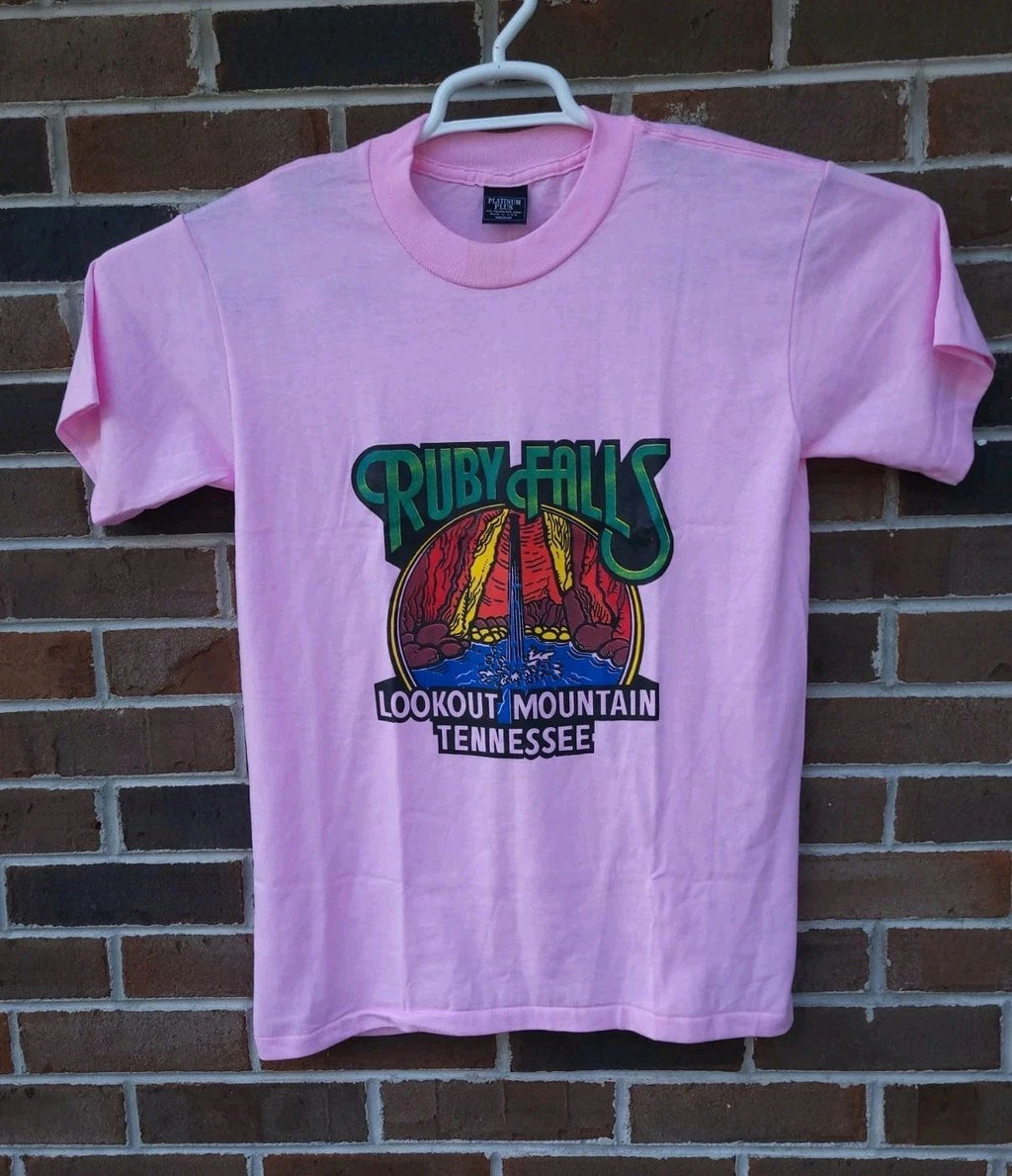 Vintage Ruby Falls Lookout Mountain Travel T Shirt Size Medium Pink Made In USA Unisex T-shirt, Sweatshirt, Hoodie, Long Sleeve Tee - T-Shirt, Sweatshirt, Hoodie