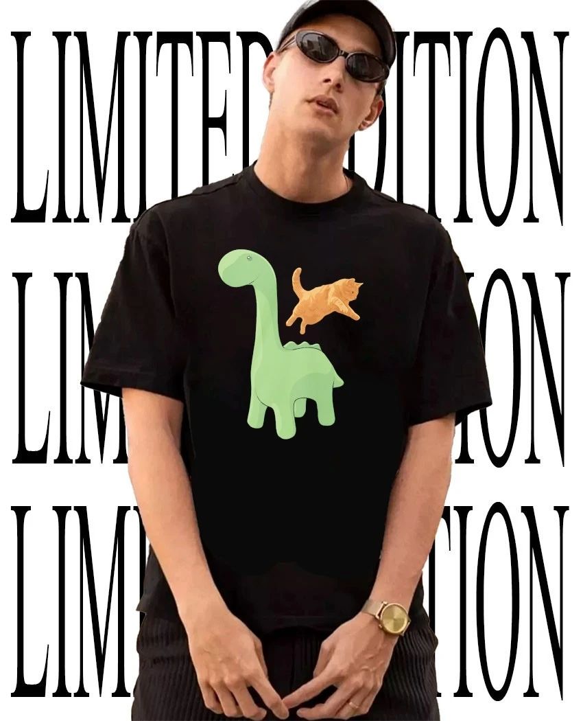 Cute Long Neck Dinosaur Jumping Orange Cat shirt Unisex T-shirt, Sweatshirt, Hoodie, Long Sleeve Tee - T-Shirt, Sweatshirt, Hoodie